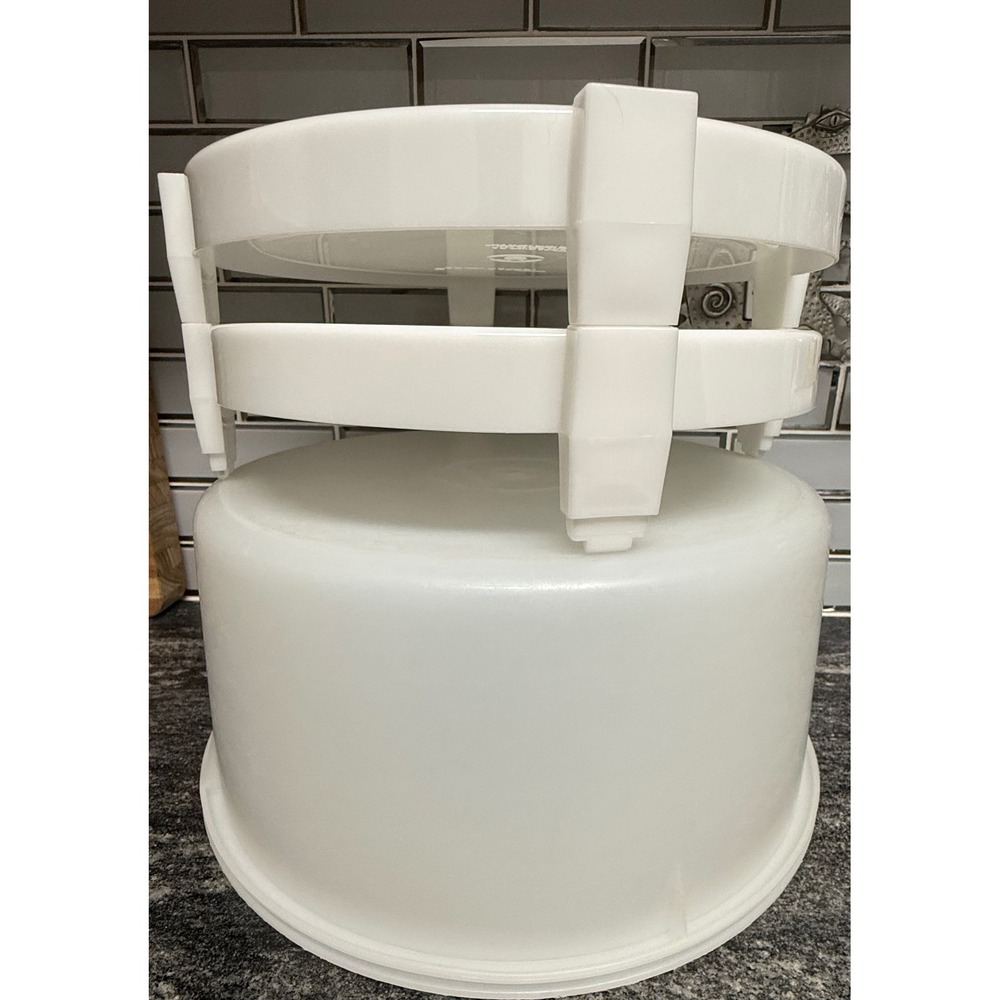 Vintage Tupperware Stackable Cake Taker Carrier Set Translucent White 3 Piece
